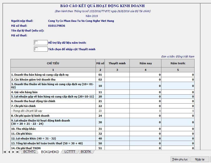 Báo cáo tài chính TT133