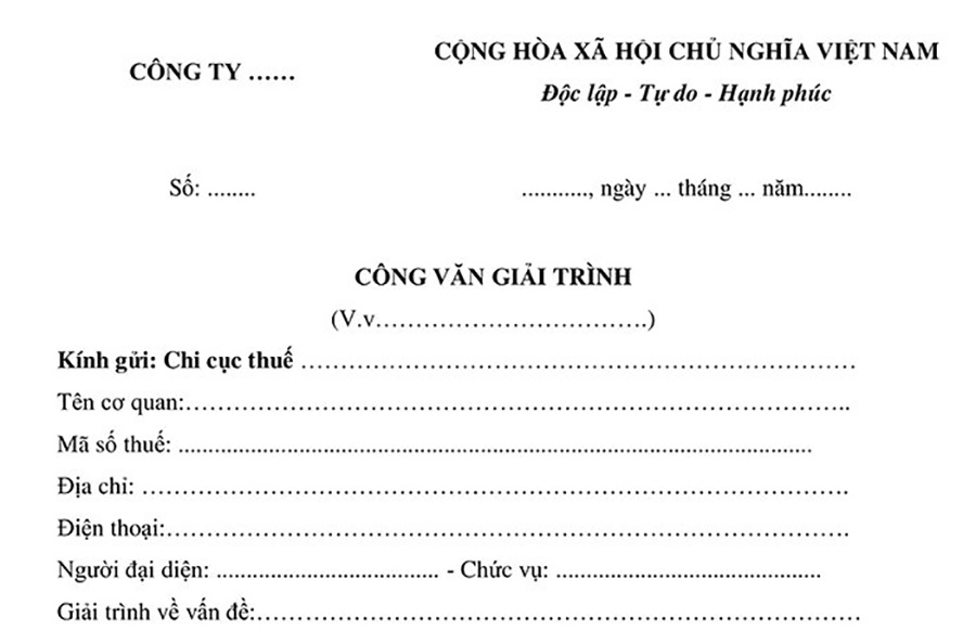 Công văn giải trình thuế