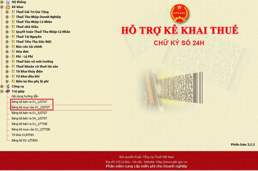 Giao diện hỗ trợ kê khai